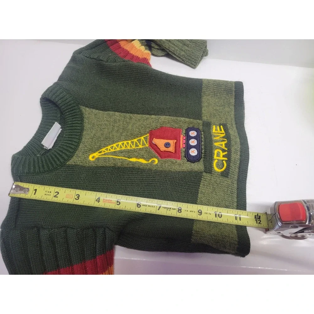 B‎ T Kids Green Crane Graphic Knit Sweater Long Sleeve Pullover Top